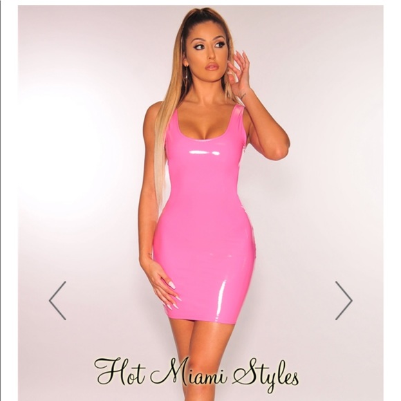 Neon Barbie Pink Latex Dress Hot Miami 